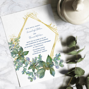Elegant Greenery Gold Diamond Shape Wedding Invitation