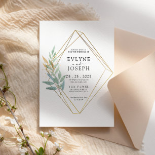 Elegant Greenery Gold Eucalyptus Leaf Chic Wedding Invitation