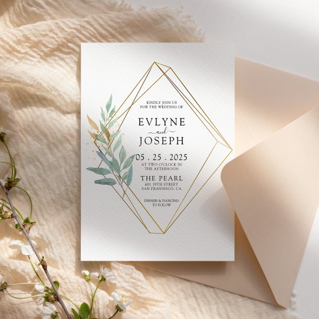 Elegant Greenery Gold Eucalyptus Leaf Chic Wedding Invitation (Creator Uploaded)