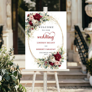 Elegant greenery gold floral wedding welcome sign 