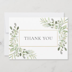 Elegant Greenery Gold Geometric Thank You Card