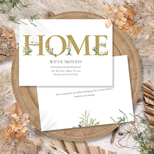 Elegant Greenery Gold Home Moving New House Announcement (Elegant Greenery Gold Home Moving New House Announcement)
