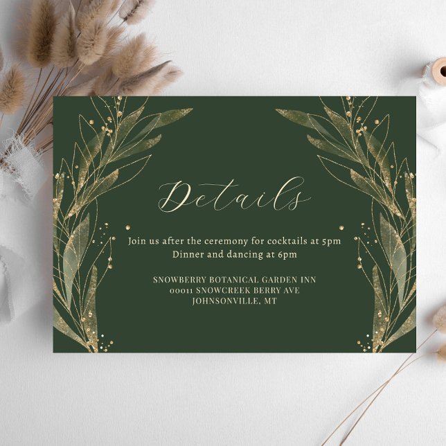 Elegant Greenery Gold Leaf Wedding Details Enclosure Card (Creator Uploaded)