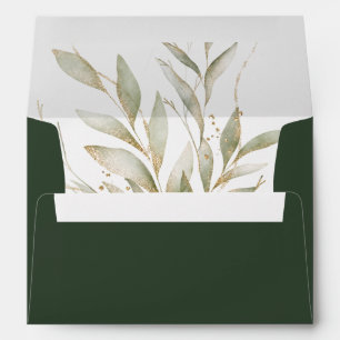 Elegant Greenery Gold Leaf Wedding Envelope