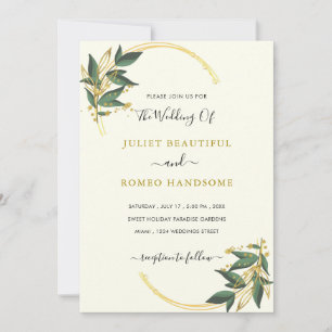Elegant Greenery & Gold Luxury Wedding Invitation 