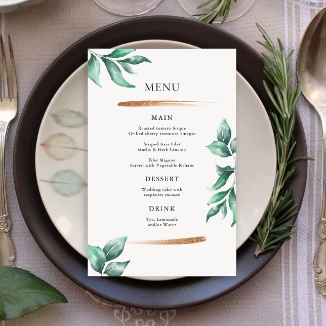 Elegant Greenery & Gold Minimalist Wedding Menu (Creator Uploaded)