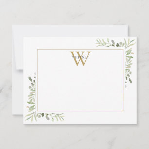 Elegant Greenery Gold Monogram Card