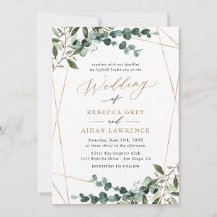 Elegant Greenery Gold QR Code All-in-One Wedding Invitation