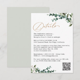 Elegant Greenery Gold QR Code Wedding Details Enclosure Card