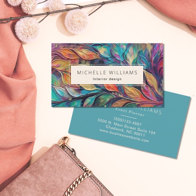 Elegant Greenery Gold Teal Leaf Business Card (Creator Uploaded)
