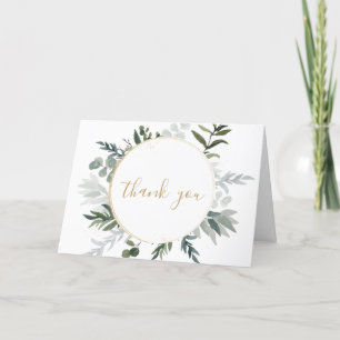 Elegant Greenery Gold Thank You Card