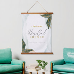 Elegant Greenery Gold Watercolor Bridal Shower Hanging Tapestry