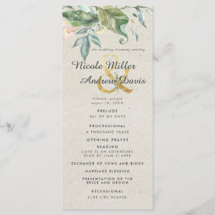 Elegant Greenery Gold Wedding Ceremony Program Programme