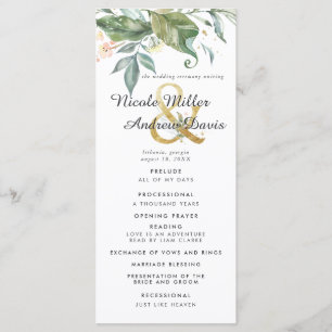 Elegant Greenery Gold Wedding Ceremony Program Programme