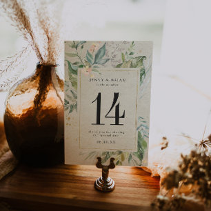 Elegant Greenery Gold Wedding Table Number