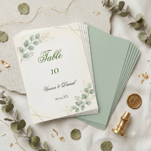 Elegant Greenery Gold Wedding Table Number Card