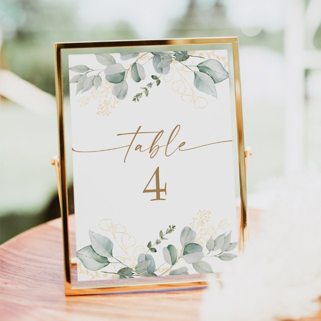 Elegant Greenery & Gold Wedding Table Number Cards (Elegant watercolor greenery and gold wedding table number cards)