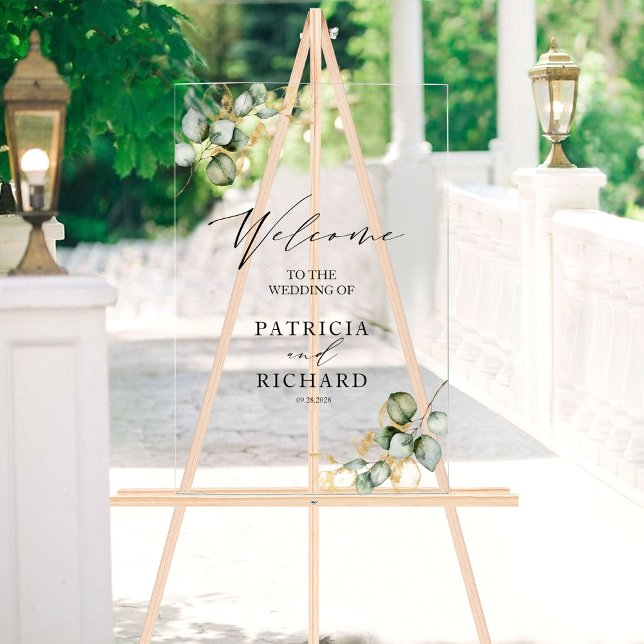 Elegant Greenery Gold Wedding Welcome Sign (Creator Uploaded)