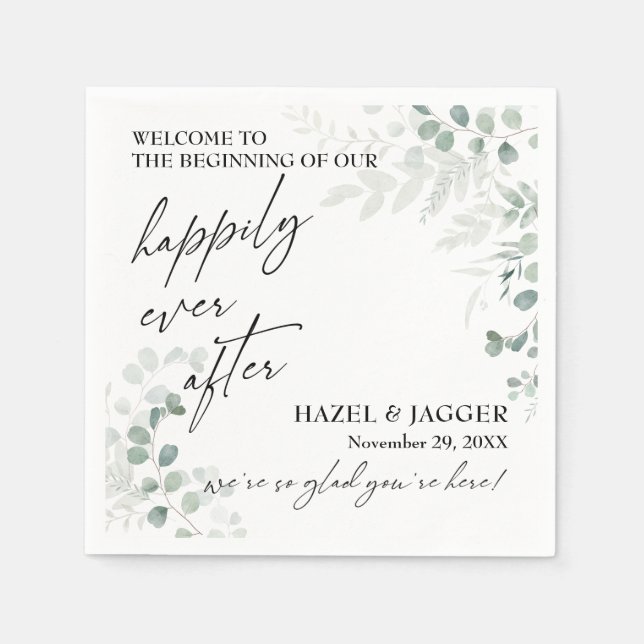 Elegant Greenery Happily Ever After Napkin (Front)