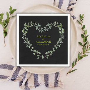 Elegant Greenery Heart Wedding Personalised Napkin