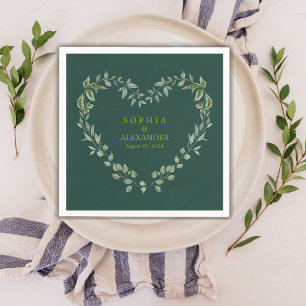 Elegant Greenery Heart Wedding Personalised Napkin