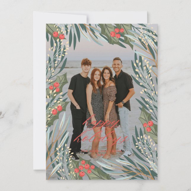 Elegant Greenery Holiday Frame Holiday Card (Front)