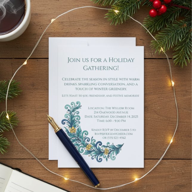 Elegant Greenery Holiday Invitation (Elegant holiday wreath swag party invitation)