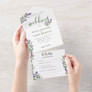 Elegant greenery Lavender Calligraphy Wedding  All In One Invitation