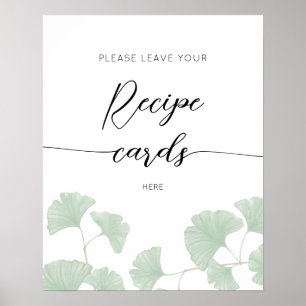 Elegant Greenery Leaf Leave Your Recipe Card Here Poster