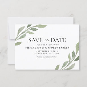 Elegant Greenery Leaf Wedding Save The Date