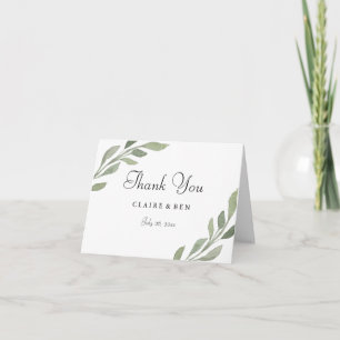 Elegant Greenery Leaf Wedding Thank You Card