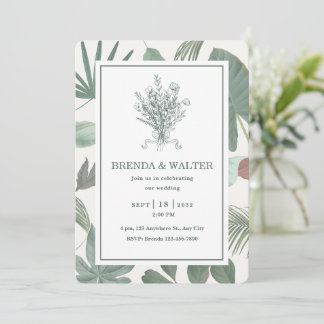 Elegant Greenery Leaves Botanical Sketch Invitation