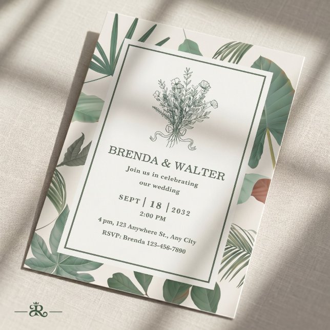 Elegant Greenery Leaves Botanical Sketch  Invitation (Creator Uploaded)