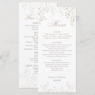 Elegant Greenery Leaves Calligraphy Blush Wedding Menu