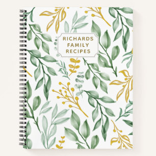 Elegant Greenery Leaves Cookbook Family Recipe Notebook