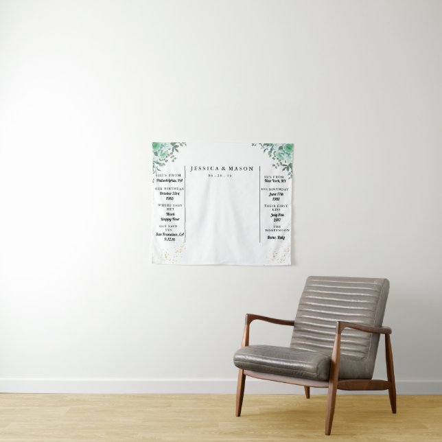 Elegant Greenery Leaves Flora Photo Booth Backdrop Tapestry (In Situ (Horizontal))