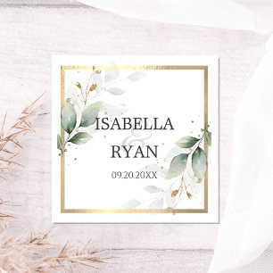 ELEGANT Greenery Leaves Gold Wedding Napkin