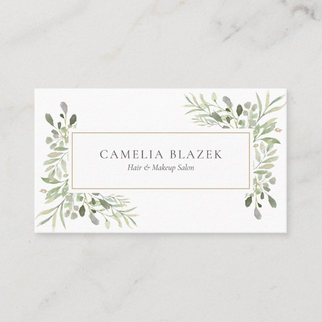 Elegant Greenery Leaves Professional Business Card (Front)