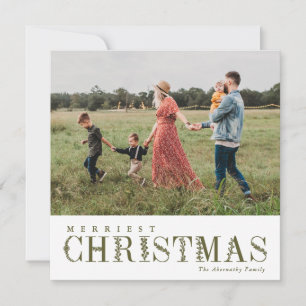 Elegant Greenery Lettering Christmas Olive   Photo Holiday Card