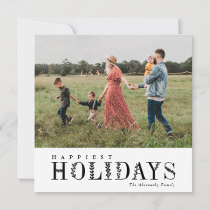 Elegant Greenery Lettering Happiest Black Photo Holiday Card