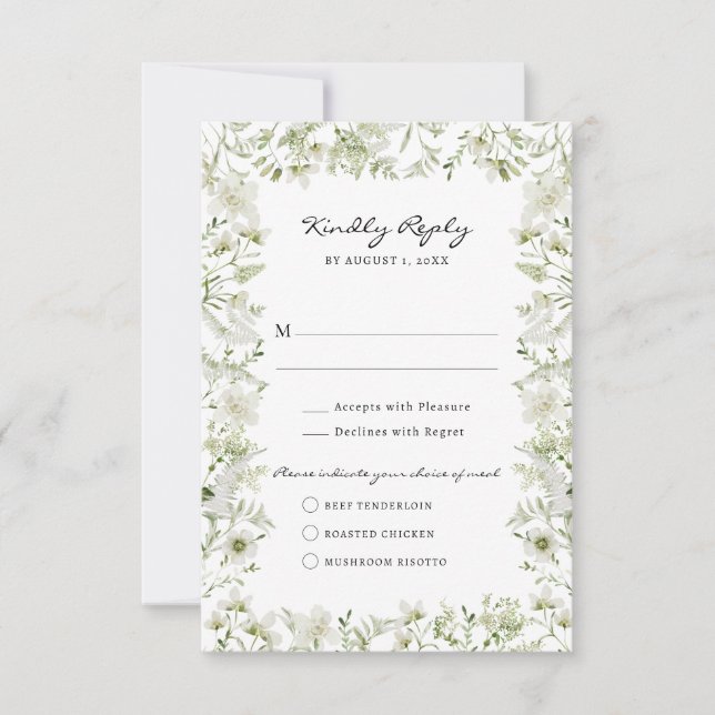 Elegant Greenery Meals RSVP Card (Front)