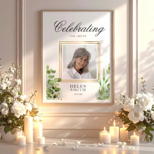 Elegant Greenery Memorial Celebration of Life Poster