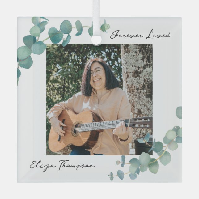 Elegant Greenery Memorial Glass Tree Decoration (Front)