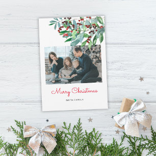 Elegant Greenery Merry Christmas Photo Card