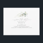 Elegant Greenery Minimal Save the Date Announcement Postcard<br><div class="desc">Elegant simple romantic greenery non-photo save the date postcards</div>