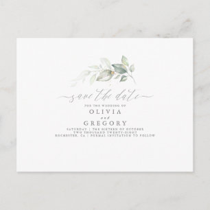 Elegant Greenery Minimal Save the Date Announcement Postcard