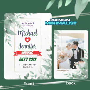 Elegant Greenery Minimalist Custom Photo Wedding Invitation