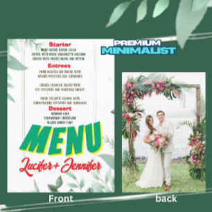 Elegant Greenery Minimalist Custom Photo Wedding Menu