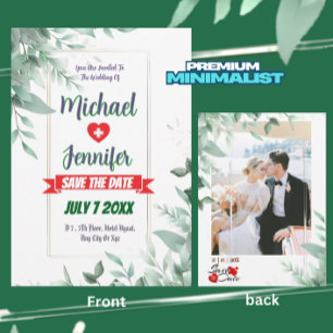 Elegant Greenery Minimalist Custom Photo Wedding Save The Date