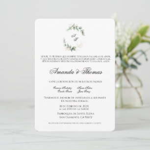 Elegant greenery minimalist Spanish wedding Invitation